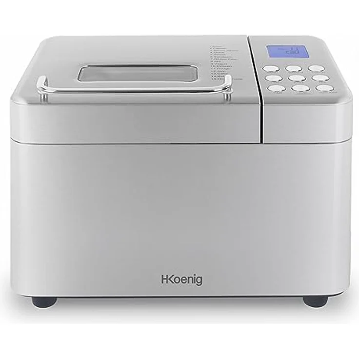H.Koenig BAKE440 Brotmaschine, 15 Programme, 3 Brotgrößen, bis zu 1 kg Brot, Startvorwahl/Warmhaltefunktion, Müsli-Spender, abnehmbarer Behälter, antihaftbeschichtet, LCD-Display, 600 W – Bild 1
