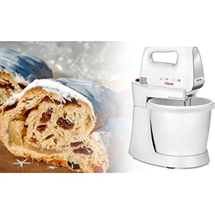 MPM MMR-20Z Teigknetmaschine mit Rotierender Schüssel 3 L, BPA frei, Knetmaschine Küchenmaschine, 5 Geschwindigkeiten + Turbo, Stangen und Knethaken Edelstahl, Weiß, 750W – Bild 3