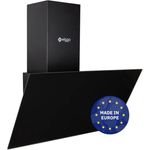 Wiggo Dunstabzugshaube 60cm kopffrei I Abluft Umluft Dunstabzug 300m³/h - LED Touch-Display 3 Stufen I Schräghaube inkl. Fettfilter & 2x Kohlefilter I Abzugshaube mit Glasfront schwarz