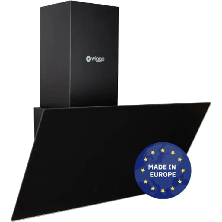 Wiggo Dunstabzugshaube 60cm kopffrei I Abluft Umluft Dunstabzug 300m³/h - LED Touch-Display 3 Stufen I Schräghaube inkl. Fettfilter & 2x Kohlefilter I Abzugshaube mit Glasfront schwarz – Bild 1