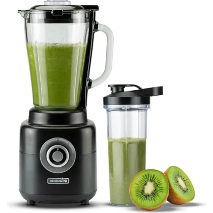 Bourgini 21.3002.00.00, Standmixer mit 1000 Watt Leistung, herausnehmbarem Behälter, transparent schwarz