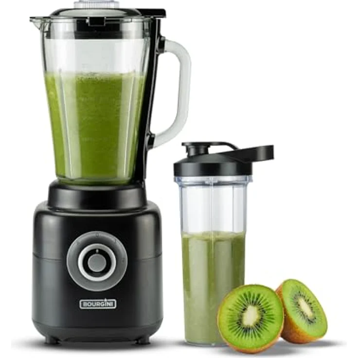 Bourgini 21.3002.00.00, Standmixer mit 1000 Watt Leistung, herausnehmbarem Behälter, transparent schwarz – Bild 1