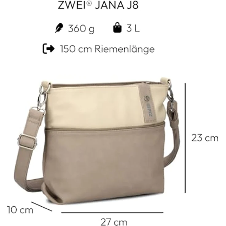 ZWEI Beuteltasche Jana J8, Umhängetasche aus weichem Kunstleder, grau, 27 x 10 x 23 cm – Bild 2
