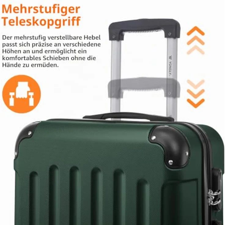 YONSLY Gepäck Suitcase Reisekoffer, Hartschalenreisekoffer mit 360° Lenkrollen, Zahlenschloss, Mehrstufiger Teleskopgriff (XL, Dunkelgrün) – Bild 5