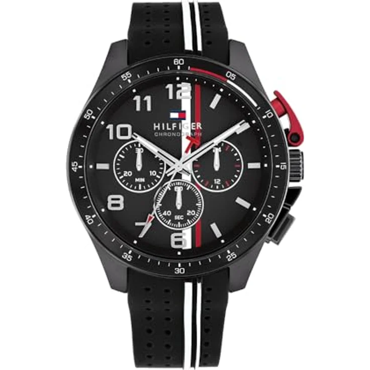 Tommy Hilfiger Chronograph Quarz Uhr für Herren, Schwarzes Silikonarmband mit 46-mm-Gehäuse und 5 ATM Wasserdichtigkeit - 1792168 – Bild 1