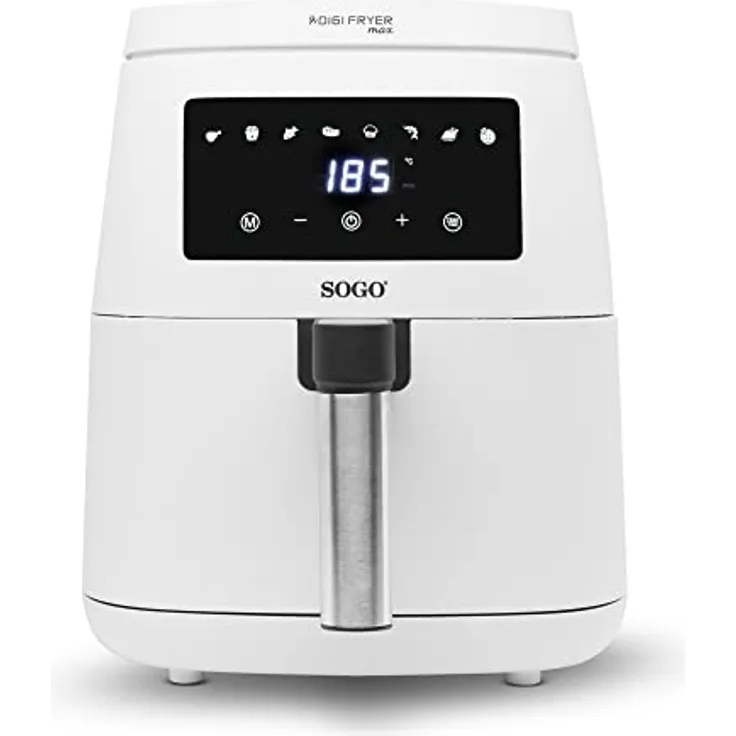 SOGO Heißluftfritteuse, Frittieren ohne Öl, 4,5 l, 1500 W, digitale Steuerung mit Timer und Temperaturregelung, Edelstahlzange, mehrsprachiges Rezeptbuch