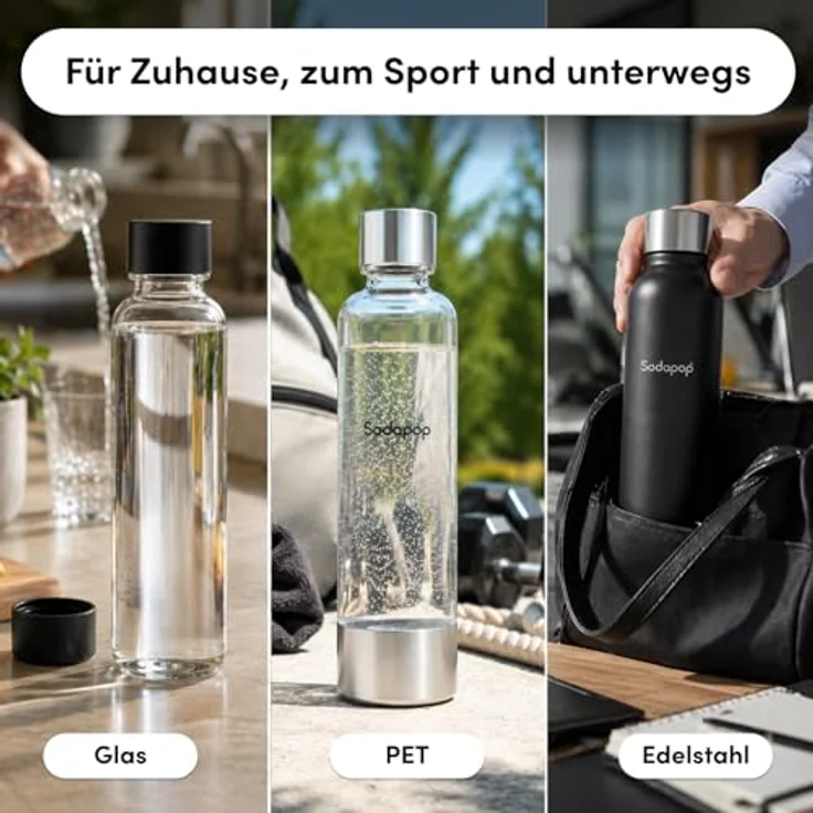 SODAPOP Wassersprudler Logan, Sprudler-Set mit Glasflasche, PET-Flasche, Edelstahlflasche & CO2-Zylinder – Bild 4