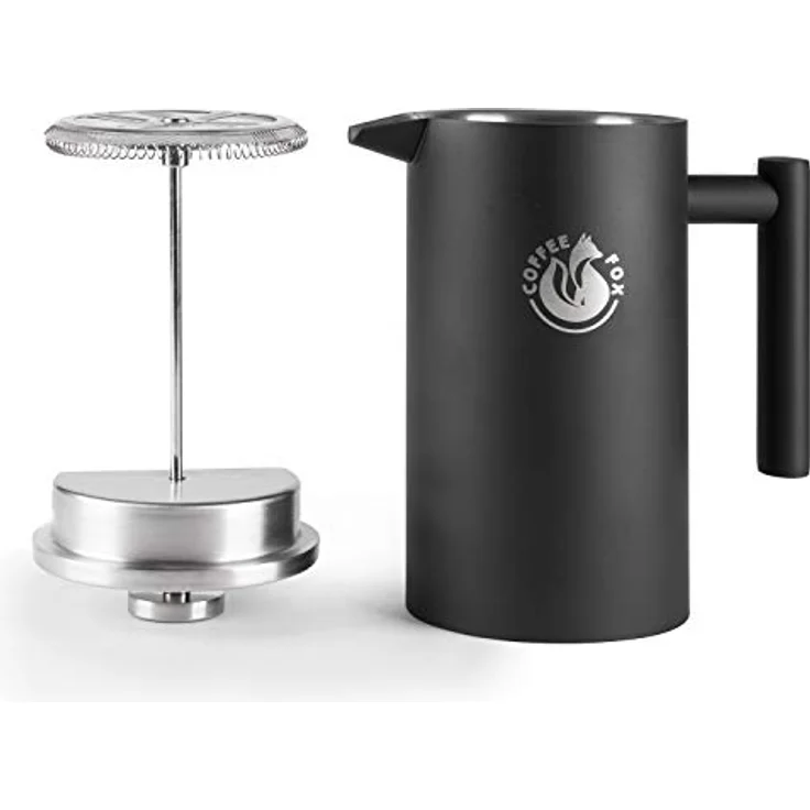 French Press Kaffeekanne aus doppelwandigem Edelstahl Schwarze Pressfilterkanne Französische Kaffeepresse – Bild 3