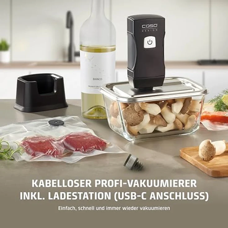 Caso Vacu OneTouch Pro Set - Kabelloser Handvakuumierer mit starker Pumpenleistung 12 Liter/Minute, Lithium-Ionen-Akku für 85 min Laufzeit, inkl. umfangreichem Zubehör – Bild 2