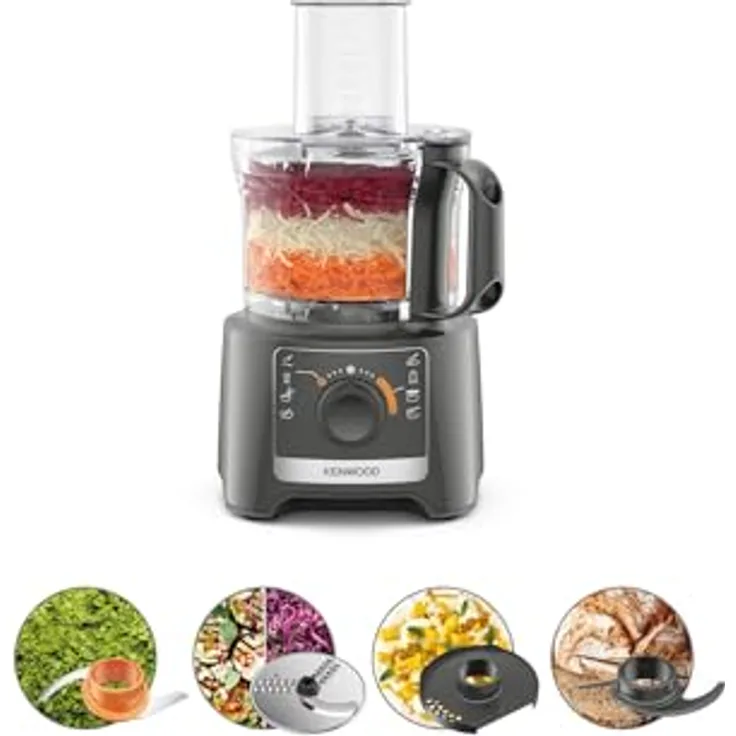 Kenwood FDP31.170GY, Universalzerkleinerer mit 800W Motor, grau, stapelbarer In-Bowl-Speicher, spülmaschinenfest