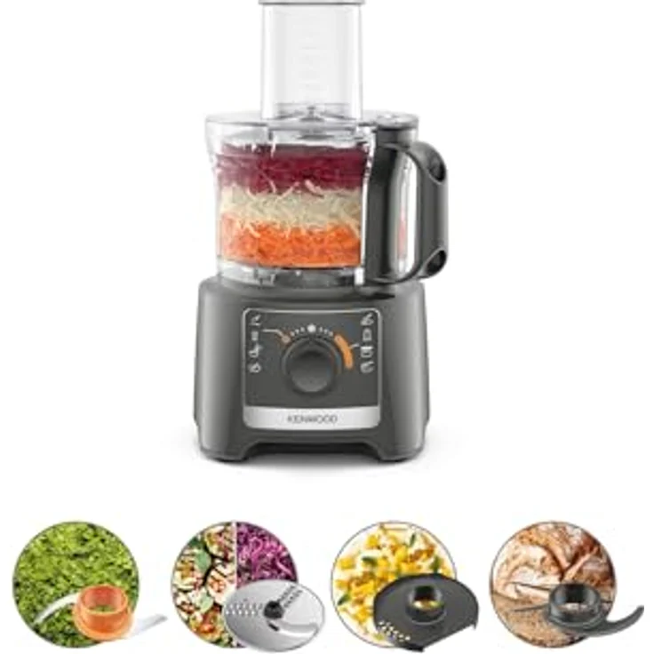 Kenwood FDP31.170GY, Universalzerkleinerer mit 800W Motor, grau, stapelbarer In-Bowl-Speicher, spülmaschinenfest – Bild 1