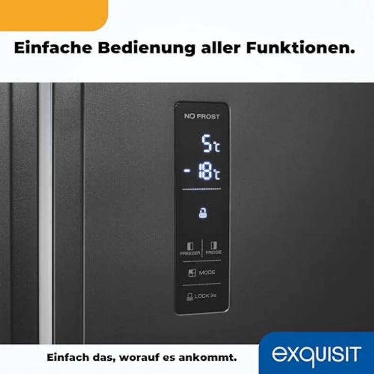Exquisit Side-by-Side-Kühlschrank, NoFrost, 442 Liter, LED-Display, inoxlook-az – Bild 8