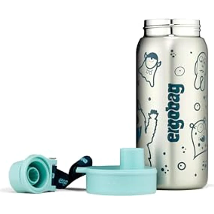 ergobag Trinkflasche aus Edelstahl, auslaufsichere 0,5 l Flasche mit Namensschild, Petrol – Bild 3