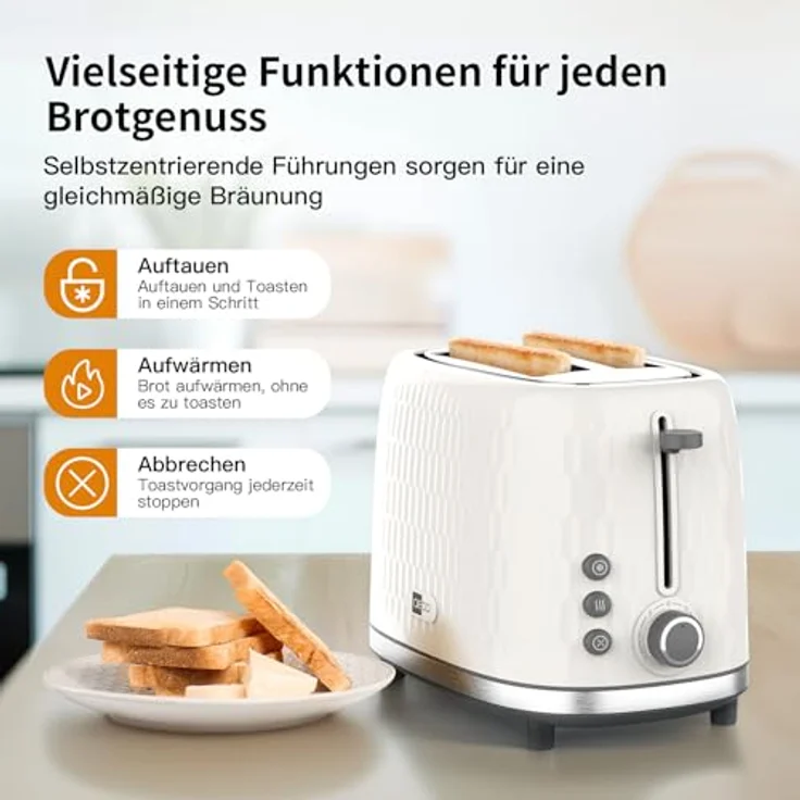aeco toastlab ONE Toaster, 2 Scheiben, 38 mm XL-Schlitze, 7 Bräunungsstufen, 950 W, Edelstahl mit Auftau- & Aufwärmfunktion – Bild 2