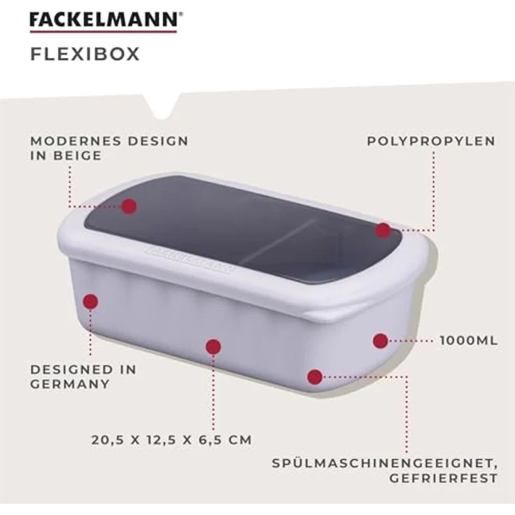 Fackelmann Flexibox Beige – 1000 ml Aufbewahrungsbox mit TPE-Deckel, robust, flexibel & spülmaschinengeeignet, Designed in Germany – Bild 3