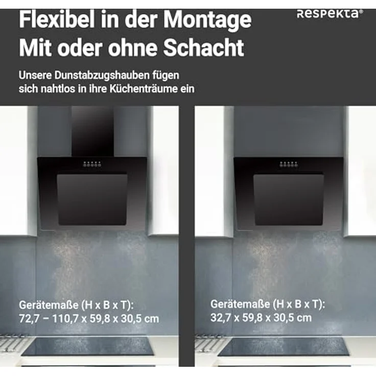 Respekta CH21060SBZ Kopffreihaube, Wandmontage, schwarz – Bild 8
