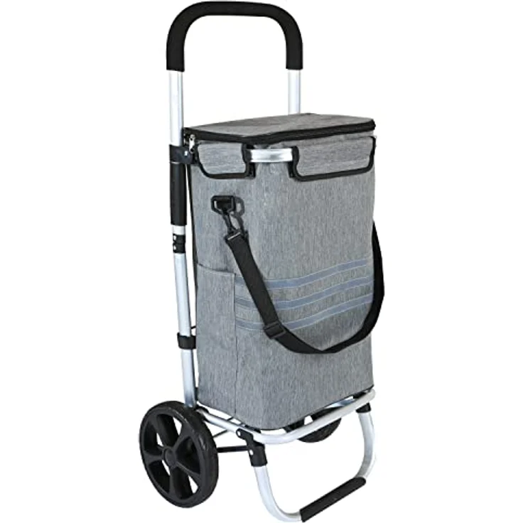 Ribelli Einkaufstrolley mit Kühlfach, Einkaufswagen Klappbar bis 45 kg, Hochwertiger Aluminium Rahmen, Einkaufsroller mit Seitentaschen, Abnehmbare Tasche als Tragetasche Nutzbar, Grau 500712 – Bild 1