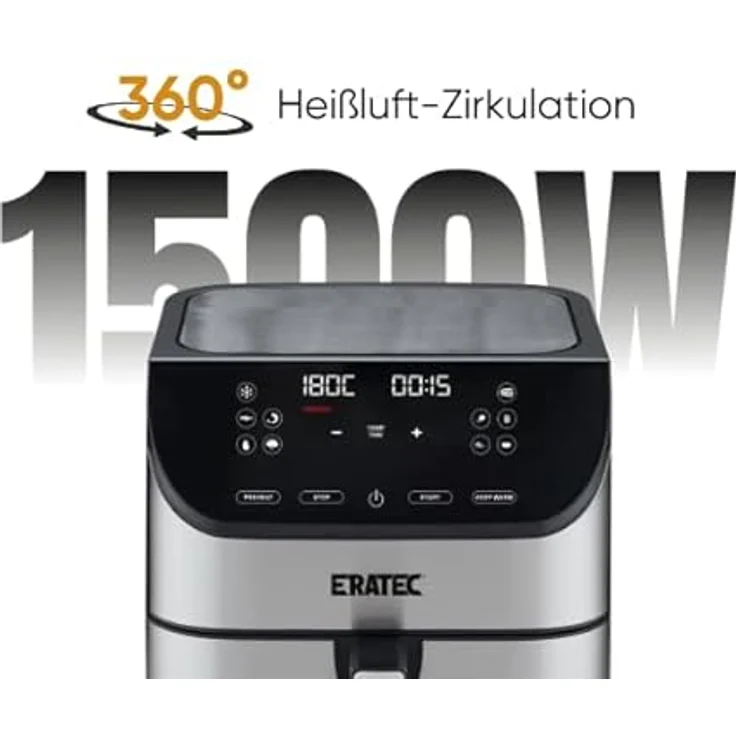 ERATEC AF-66 Heißluftfritteuse XXL 5,5L 1700W, Ölfreie Air Fryer mit LED Display, 10 voreingestellten Programmen und Timer, Edelstahl – Bild 4