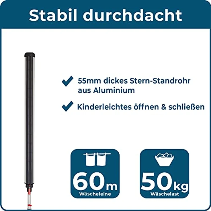 Blome Wäschespinne DuoMatic 60 m inkl. Bodenhülse, Wäsche Spinne draußen, Made in Germany – Bild 4