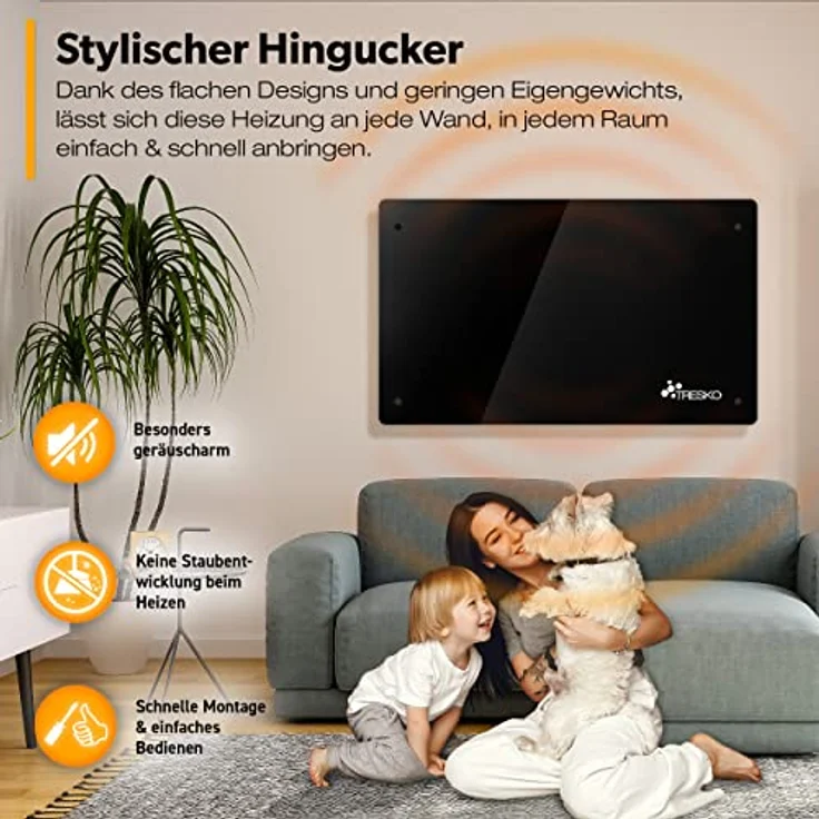 TRESKO Elektroheizung Schwarz 2000W Glaskonvektor Konvektor Wand Heizung Glas Heizkörper Bad, Konvektor – Bild 6