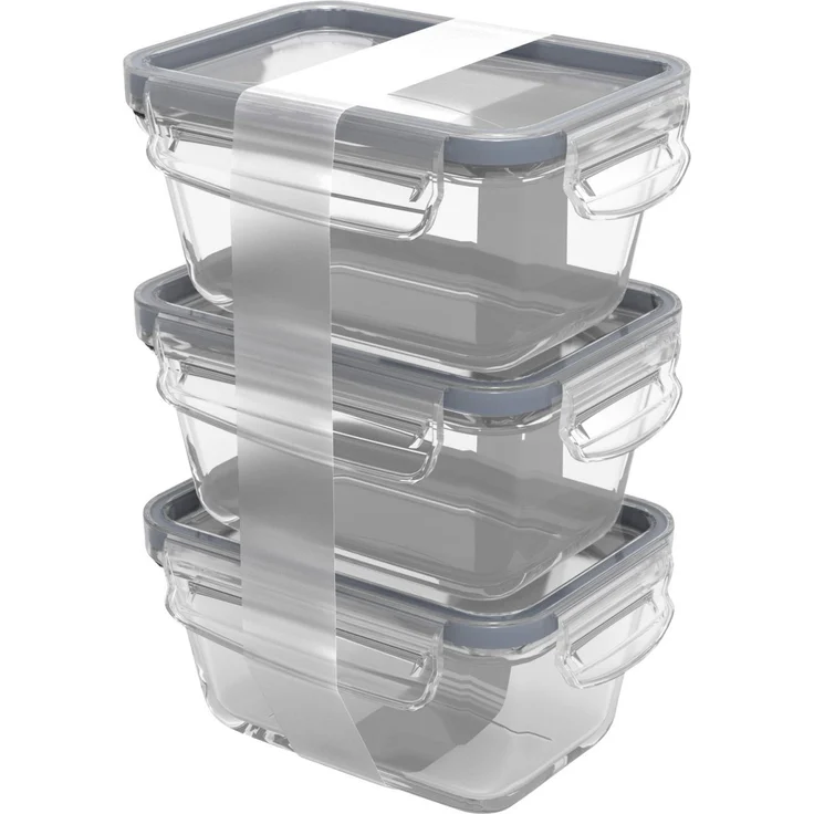 Rotho Kühlschrankdose Glas CLIC & LOCK 0,5 L, 3er Set, horizon blau, backofen- und mikrowellengeeignet