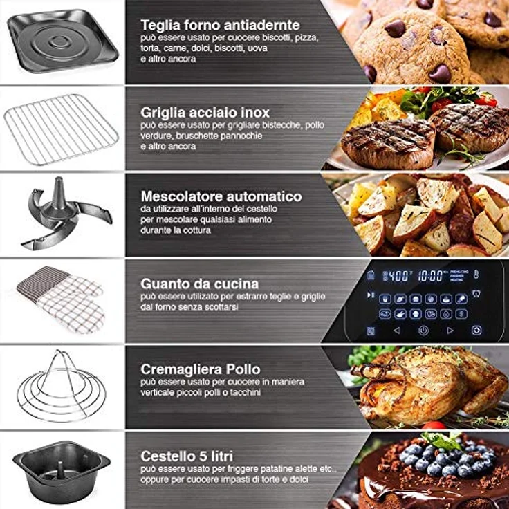 Bakaji 2832412 Heißluft-Fritteuse Airfryer, LED-Display, 12 Programme, Temperatureinstellung, Leistung 1800 W, 12 l – Bild 9