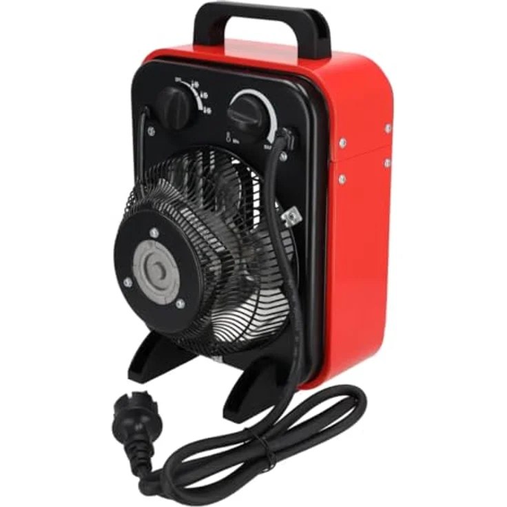 Dedra DED9921B Elektrischer Heizlüfter 3kW, Thermostat, Überhitzungsschutz, drei Betriebsarten, stufenlose Temperaturregelung, Metallgehäuse, rot, für Räume bis ~ 40m2 – Bild 5