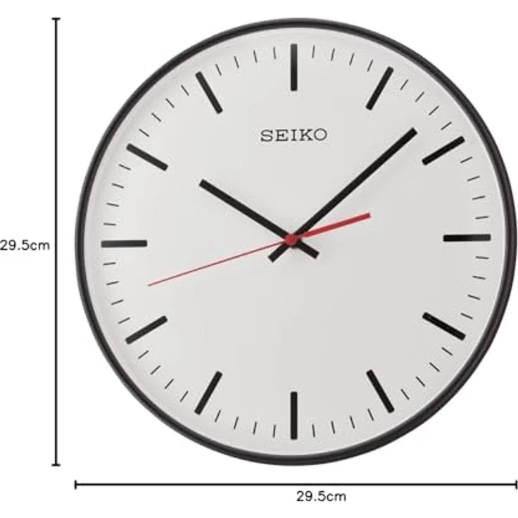 Seiko Wanduhr schwarz Kunststoff Schleichende Sekunde QXA701K Ø 29,5 x 4,6 cm – Bild 2