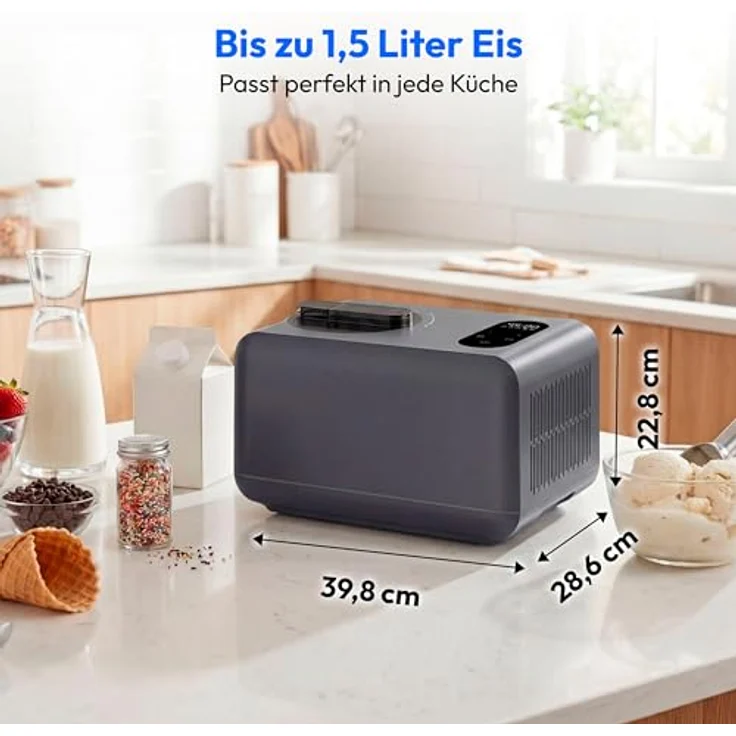 MEDION Eismaschine MD 100087, 1,5 L Kapazität, kein Vorkühlen notwendig, LED-Display mit Sensor-Touch, Programme für Eiscreme, Slush und Joghurt – Bild 2