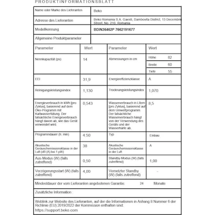 BEKO BDIN36462P Geschirrspüler, vollintegrierbar, 14 Maßgedecke, 38 dB (A), A, weiß, Smart Steuerung, Efficient Clean Technologie – Bild 8