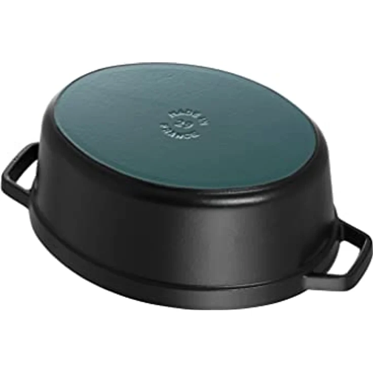 Staub 1104125 Cocotte-Bräter, oval mit Deckel 41 cm, 12,0 L, mit mattschwarzer lierung im Inneren des Topfes, schwarz – Bild 3