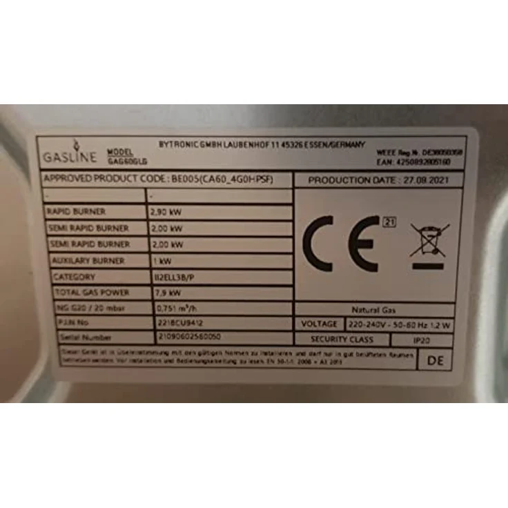 Gasline Gas-Kochfeld GAG60GLG, 60cm, 4 flammig, autark, Glaskeramik, Erdgas/Propangas, Schwarz – Bild 6