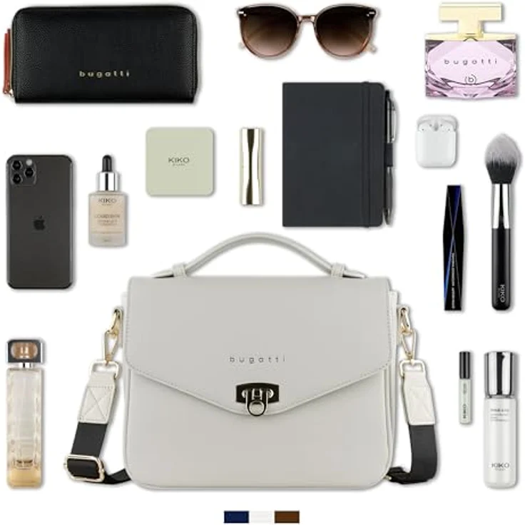 Bugatti ELLA Classic Bag, Beigefarbene Handtasche mit verstellbarem Schultergurt, viel Stauraum und rotem Akzentdesign – Bild 6