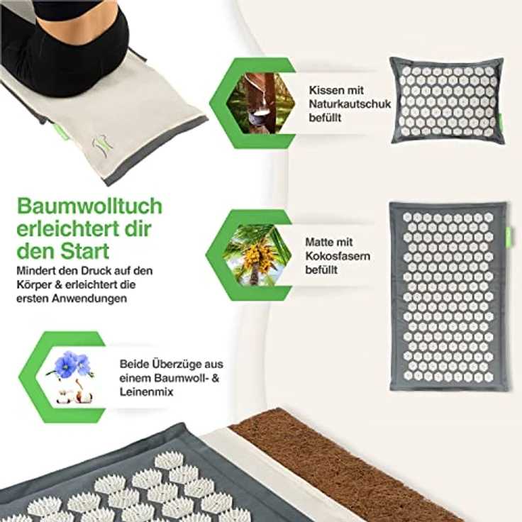 BACKLAxx® Akupressurmatte "Original" aus Halbleinen & Kokosfasern, Naturlatex-Kissen, 10.272 Spitzen – Bild 3