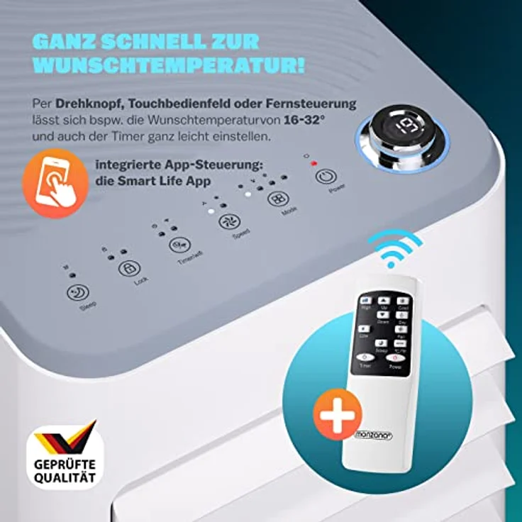 Monzana® MZKA2600 Klimaanlage, mobile 9000 BTU 4in1 mit WiFi App, Luftentfeuchter, Fernbedienung, für Räume bis 30qm – Bild 3
