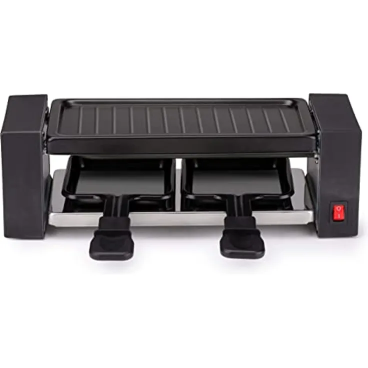 ALPINA Raclette, 400W, 2 Pfannen, handliches Raclette mit integrierter Grillplatte, für 2 Personen geeignet, abnehmbare Grillplatte