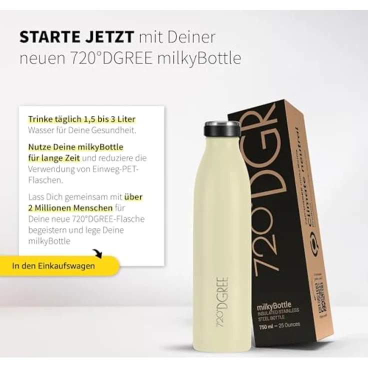 720°DGREE Trinkflasche Doppelwandig Edelstahl 500ml Isolierflasche milkyBottle soft cream matt – Bild 6