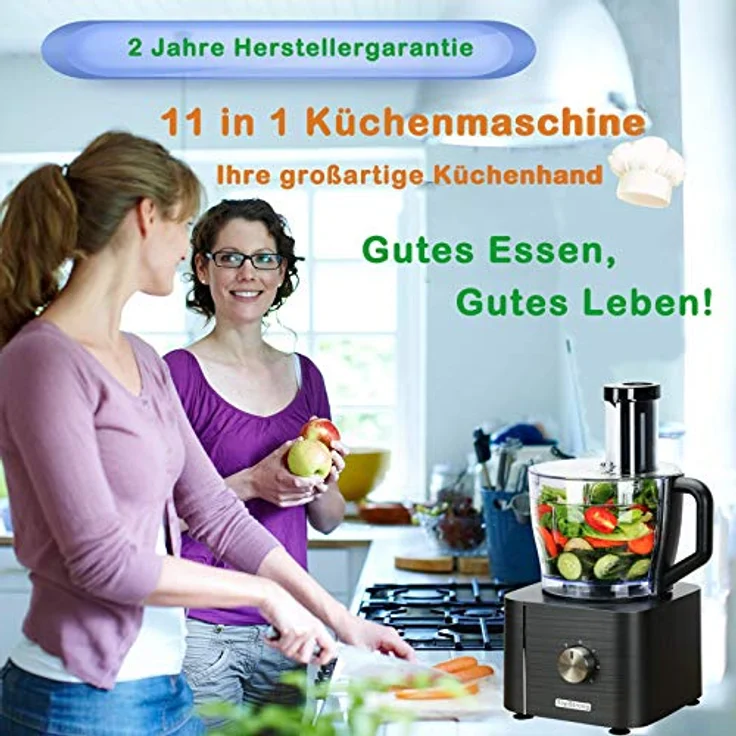 TopStrong Foodprozessor, 1100W, 11 Funktionen, 3,2L und 1,5 Behälter, inkl. Zerkleinerer, Scheidescheibe, Zitruspresse, Knethaken, schwarz – Bild 10