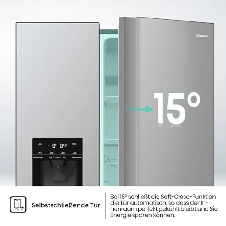 Hisense RS5P535NTCE Side-By-Side Kühl-Gefrier-Kombination, 376 l Kühlteil, 190 l Gefrierteil, Wasser-/Eisspender, Total NoFrost, Multi AirFlow, FastFreeze, silber – Bild 10