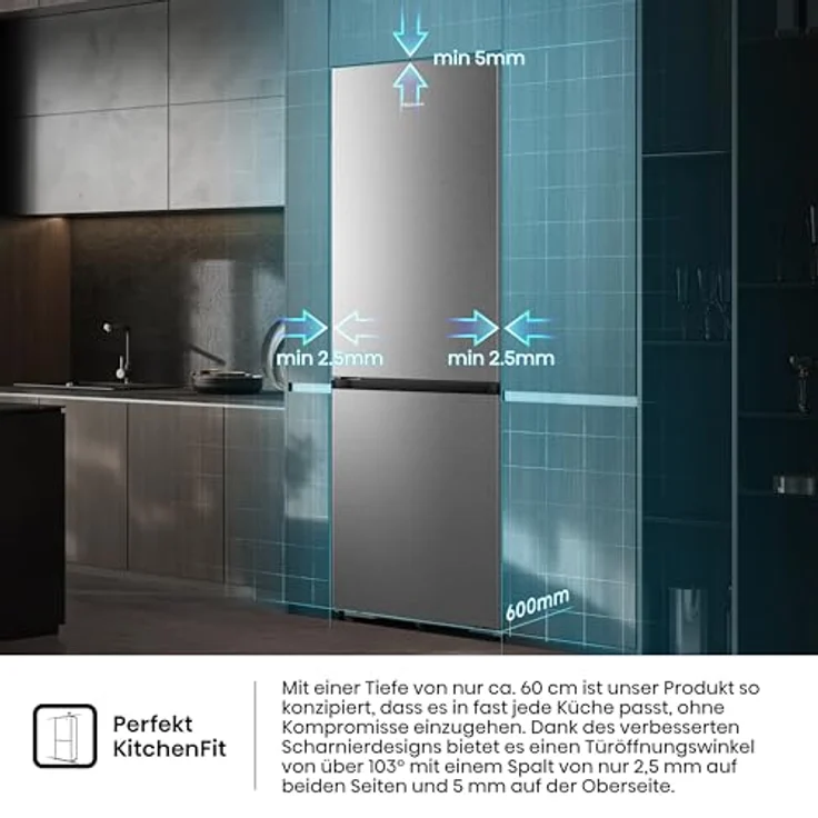 Hisense RB3K330SAIC, Freistehende Kühl-Gefrierkombination, 330 l, Energieeffizienzklasse C, Edelstahl – Bild 6
