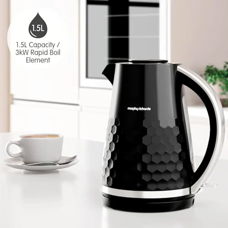 Morphy Richards Hive Wasserkocher 1,5 l, Easy Fill Technologie, 3 kW für schnelles Kochen, 360-Grad-Basis, Kalkfilter, schwarzes Design, 108271 – Bild 5