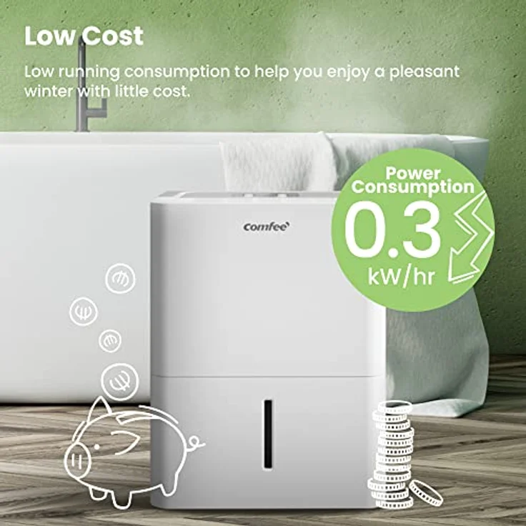 Comfee MDDN-12DEN7 Luftentfeuchter, 12 L-24h, Raumgröße ca. 50m³ (20m²), 12 L, LED Display, gegen Feuchtigkeit, Schimmel, weiß – Bild 2