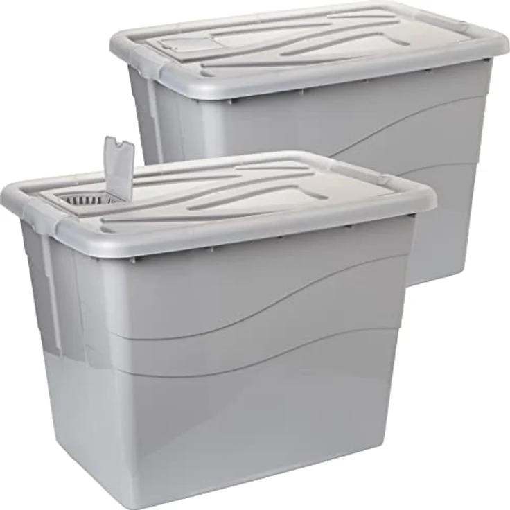 Aufbewahrungsbox mit Deckel Gro XXL, 2 Stck Aufbewahrungsboxen, 80 L Boxen  aufbewahrung, Kisten aufbewahrung mit Deckel, Rollen und Clip-Griffen,  Plastikbox mit Deckel Gro, Model: Tina, Farbe Grau: Tests, Infos &  Preisvergleich