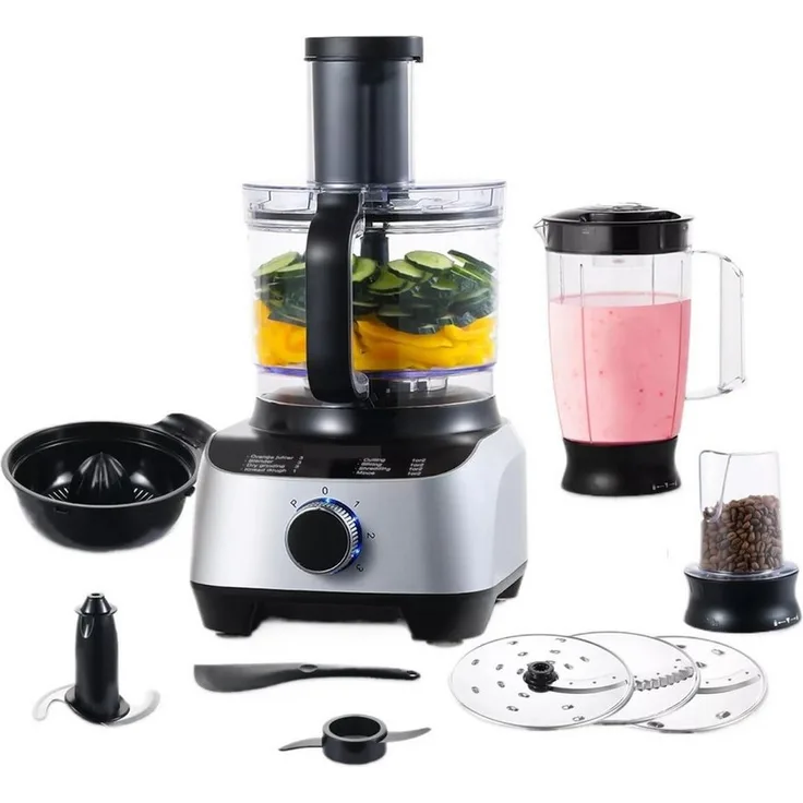 SNDOAS 11-in-1 Küchenmaschine, 1300 W, 3,5 l Schüssel, Silber, mit Schneebesen und Impulsfunktion