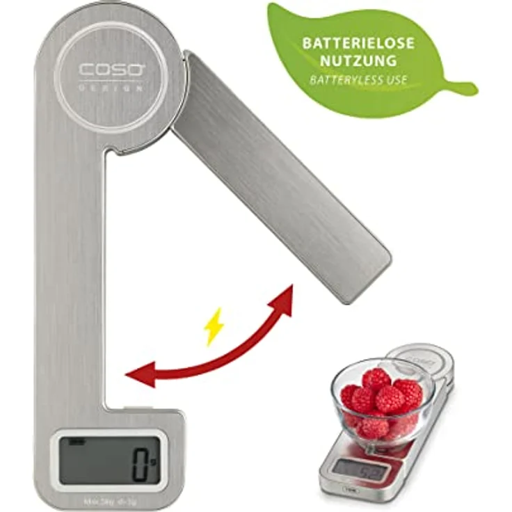 Caso 3266 Kitchen Ecostyle - Design Küchenwaage, digitale Küchenwaage mit kinetischer Energie, keine Batterien notwendig, bis 5kg in 1 g-Schritten, besonders flach, Edelstahl – Bild 3