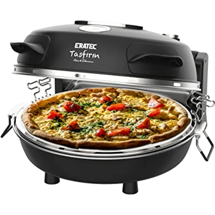 ERATEC-Pizzaofen,SET-PM-27.Temperatur bis zu 400°C mit 5 Garstufen,Pizza 4 Minuten fertig inkl. Zubehör: 32 cm Feuerfeste Steinplatte- XXL Pfanneneinsatz -Pizzaschieber-Pizzaschneider. – Bild 1