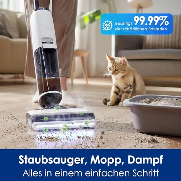 Tineco Floor ONE S7 Steam Schnurloser Dampfreiniger, Dampfmop für Hartböden mit Digitalanzeige, Selbstreinigung, Kantenreinigung, Vorwärtsantrieb, sicher für Kinder und Haustiere – Bild 2