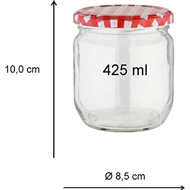Viva Haushaltswaren 6 x großes Marmeladenglas - Einmachglas 425 ml mit Deckel, Twist-off Gläser Set rund - als Einweckgläser, Vorratsdosen etc. verwendbar inkl. Trichter – Bild 4