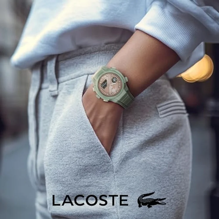 Lacoste LC33 Analoge-Digitale Multifunktions-Quarzuhr für Damen mit grünem Silikonarmband, 40 mm TR90-Gehäuse, wasserdicht bis 10 ATM, Zifferblatt in Roségold – Bild 4