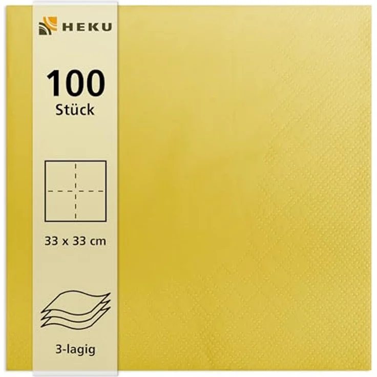 HEKU 100 einfarbige Servietten, 3-lagig, 33x33cm, hoch saugfähig, 5er-Packung, gelb – Bild 2